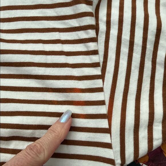AYR French Fry Coffee & Cream Striped Long Sleeve Pima Cotton T-Shirt Top - Picture 5 of 5